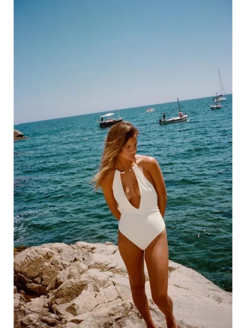 Zara White Halter One-Piece Swimsuit